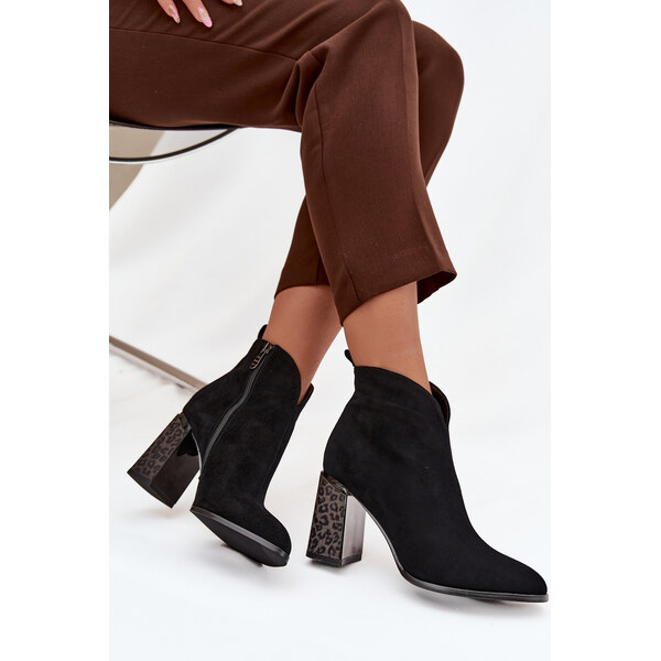 Boto Kožené semišové dámske čižmy na podpätku s podšívkou Čierne 65927811