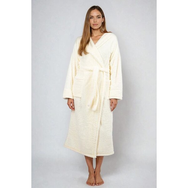 DKaren Dlhý huňatý župan Diana ecru s kapucňou 6684541