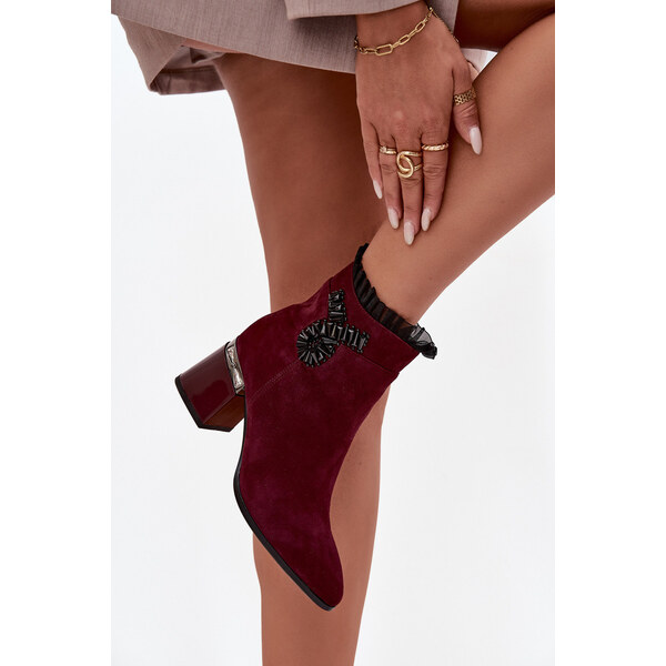 Kesi Dámske členkové topánky D&A z prírodného semišu - bordová 66657347