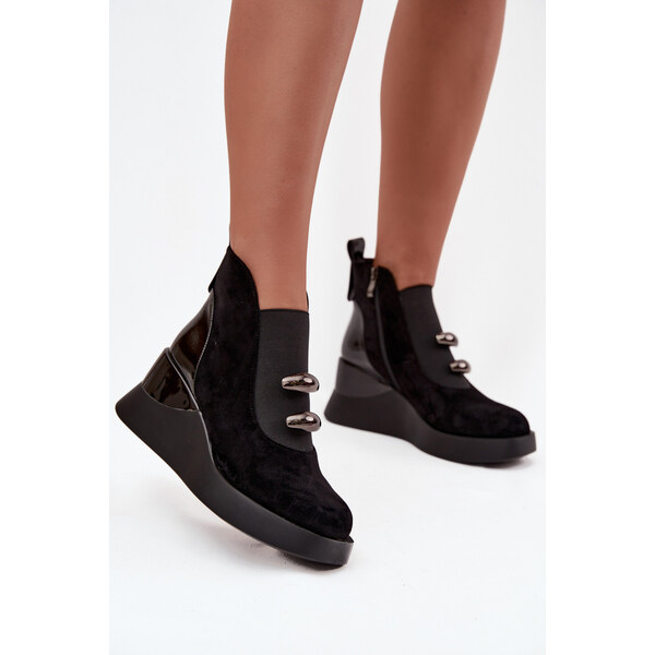 S.Barski Dámské kotníčkové boty na platformě D&A MR52-106 Černé 66664512