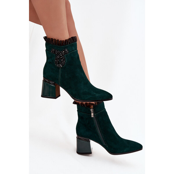 Kesi Dámske členkové topánky D&A z prírodného semišu - fľaškovo zelená 66657353