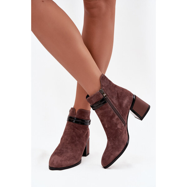 Kesi Dámske členkové topánky zo semišovej kože so stĺpcovým podpätkom 66657359