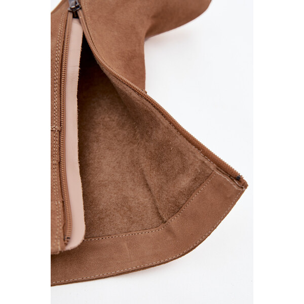 Kesi Dámska zateplená členková obuv z prírodného semišu na stĺpikovom 66657361