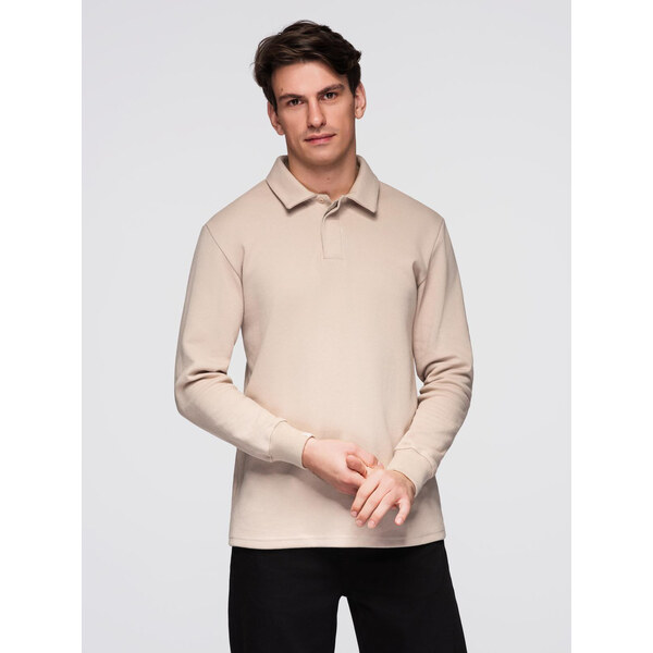 Ombre Mens structured knit polo collar sweatshirt - beige 50553260
