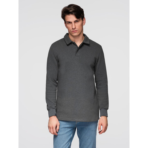 Ombre Mens structured knit polo collar sweatshirt - graphite melange 50565686