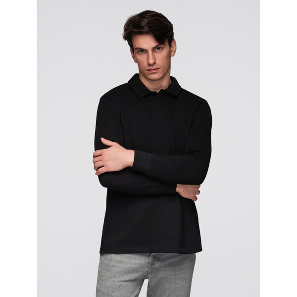 Ombre Mens structured knit polo collar sweatshirt - black 50606576