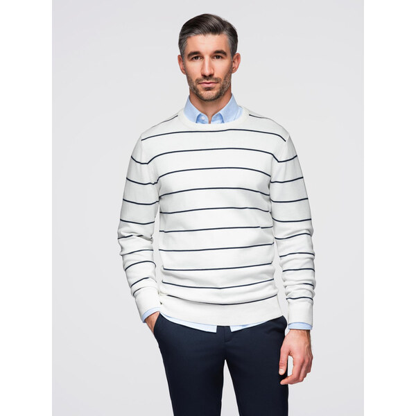 Ombre Mens casual sweater with horizontal stripes - cream 64782725