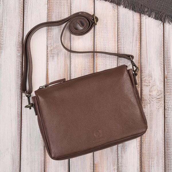 Paolo Peruzzi Dámska kožená taška cez rameno kompaktná | hnedá IM-04 66248232