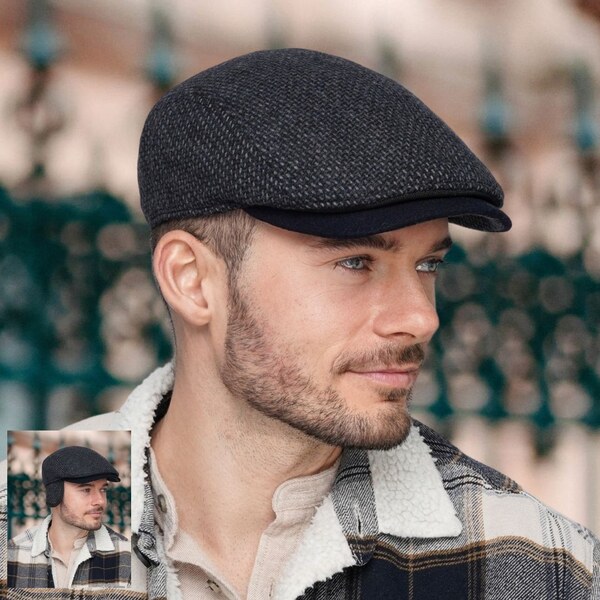 Krumlovanka Modro-šedá zimná pánska bekovka - 70% vlna - s klapkami na 67039827