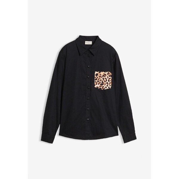 bonprix Oversize košeľa s kontrastným vreckom, farba čierna 66230142