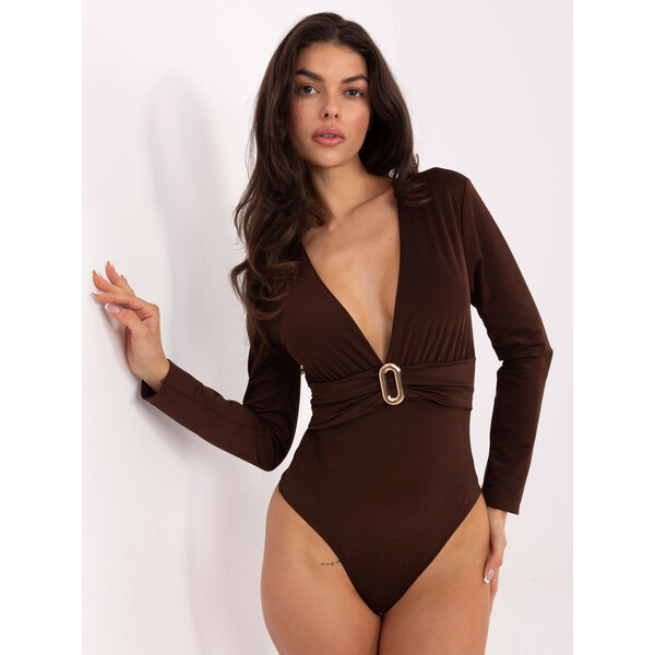 RUE PARIS Hnedé dámske elegantné body s výstrihom do V MI-BO-M773.47 66251636