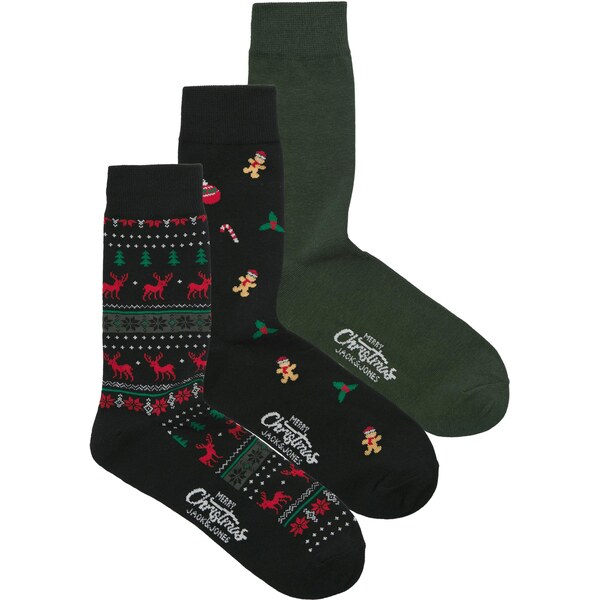 JACK & JONES Ponožky JACXMAS REINDEER jedľová / tmavočervená / čierna 66257561