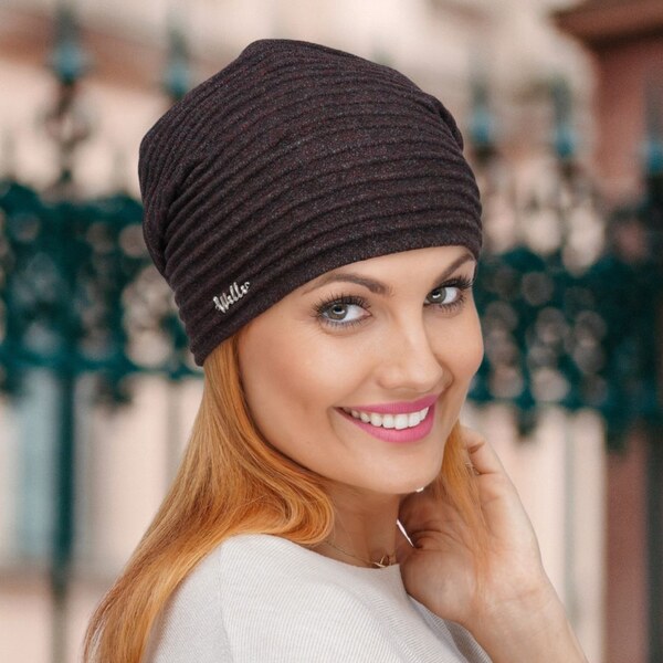 Bavlnená dámska čiapka Krumlovanka W-0026/Z5N bordó melange 62049839