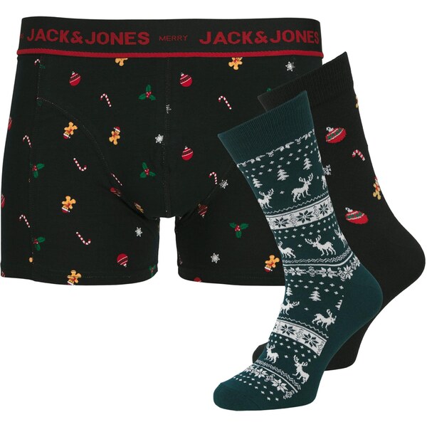 JACK & JONES Boxerky JACMISTLETOE jedľová / červená / čierna / biela 66263146