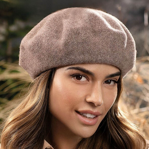 TONAK Hnedý melanž dámsky baret FLORA 100% vlna Woolmark Qualit W 66264003