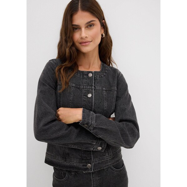 bonprix Džínsová bunda so štrasom, farba šedá 66814720