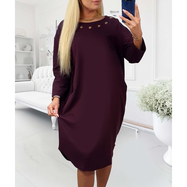 Šaty s kovovými očkami okolo výstrihu bordové 66293814