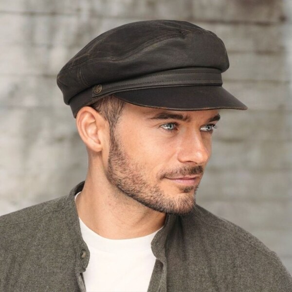 KRUMLOVANKA Hnedá kapitánka - čiapka so šiltom z Eko-koža Ba-33444159 60136443