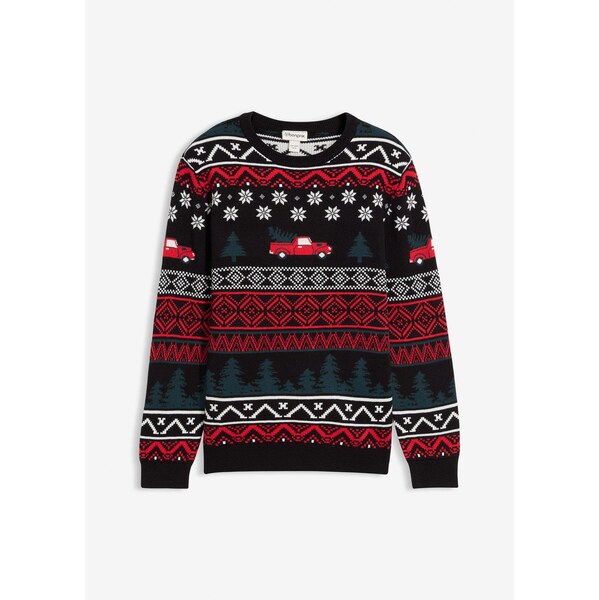 bonprix Jemne pletený pulóver s vianočným motívom, farba čierna 66295218