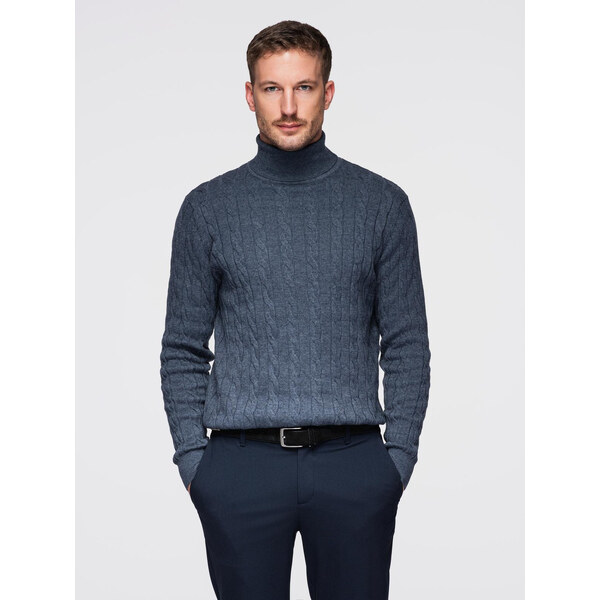 Ombre Mens turtleneck sweater with checkered weave - navy blue 66185680