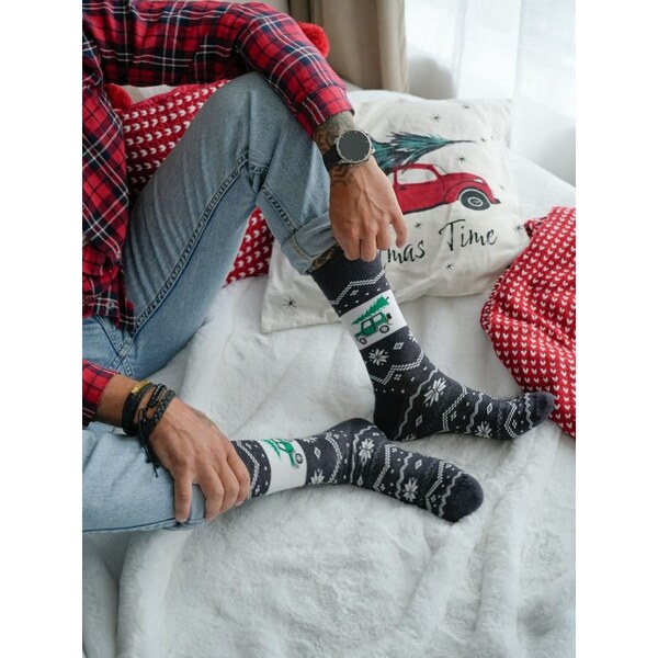 Sivé pánske ponožky s vianočným motívom 66335263