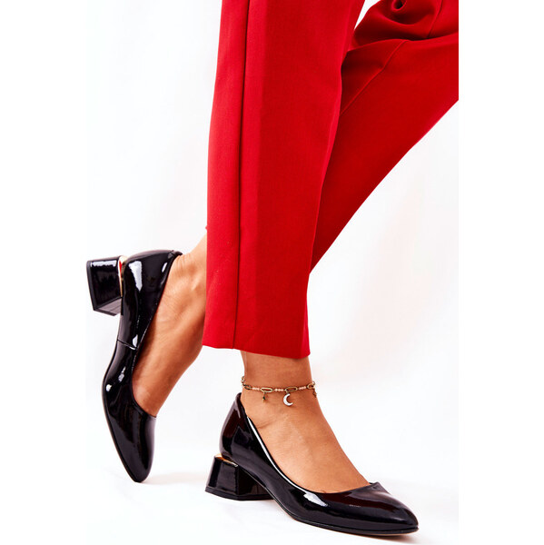 Boto Skórzane Lakierowane Czółenka Lewski 3118 Czarne 66658078