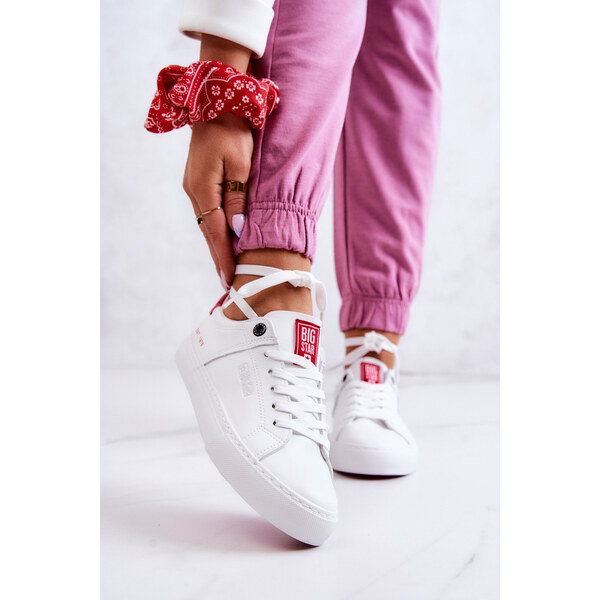 Big Star Shoes Skórzane Tenisówki Big Star JJ274212 Biało-Czerwone 66658211