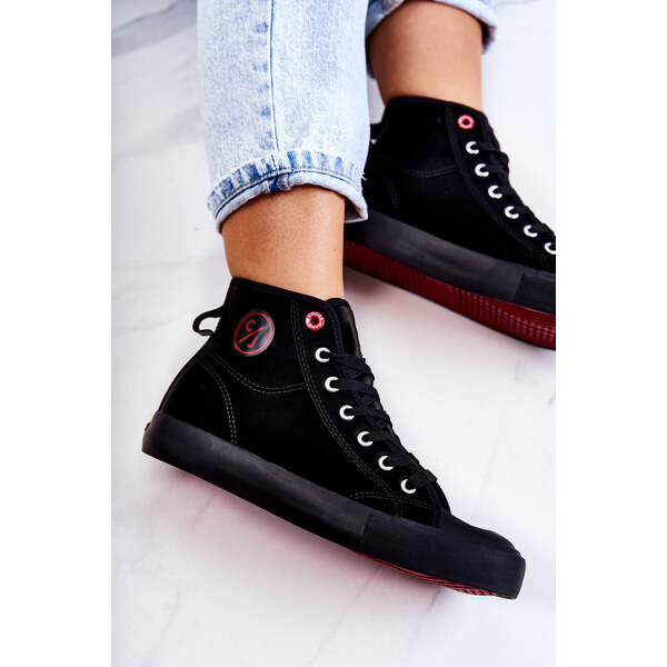 Damskie Wysokie Trampki Cross Jeans JJ2R4055C Czarne 66658235