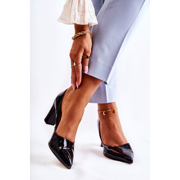 Boto Modne Lakierowane Czółenka Na Słupku Czarne Emotion 66658314