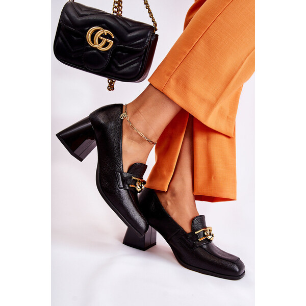 Skórzane Czółenka Z Łańcuchem Laura Messi 2515 Czarne 66658329