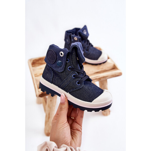 Boto Wysokie Dziecięce Trampki Wiązane Granatowe Tobby 67260433