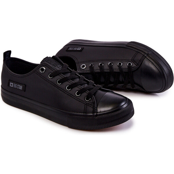 Big Star Shoes Męskie Niskie Skórzane Trampki Big Star KK174009 Czarne 66658380