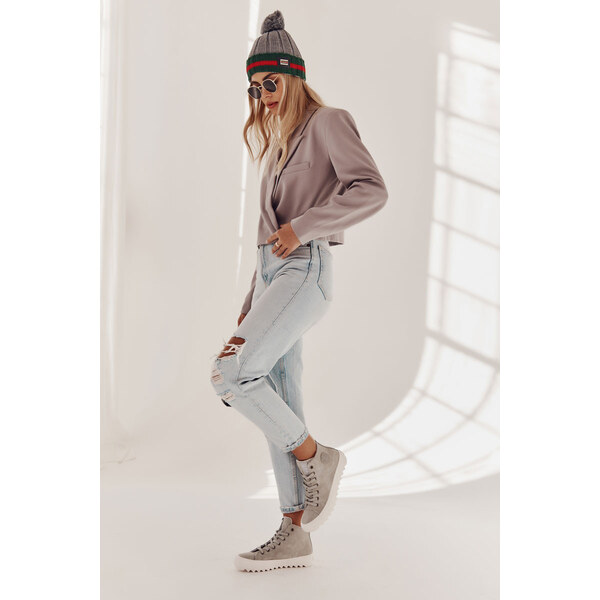 Big Star Shoes Trampki Damskie Big Star Wysokie Ocieplane Szare 66658423