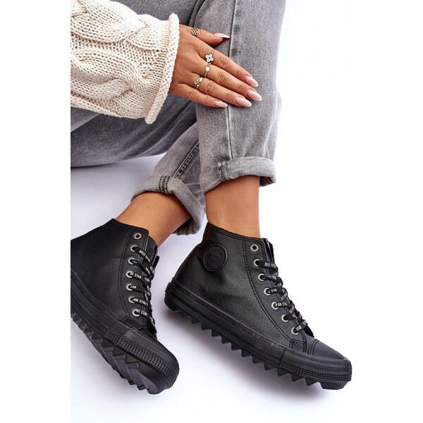 Big Star Shoes Trampki Damskie Big Star Wysokie Ocieplane Czarne 66658425