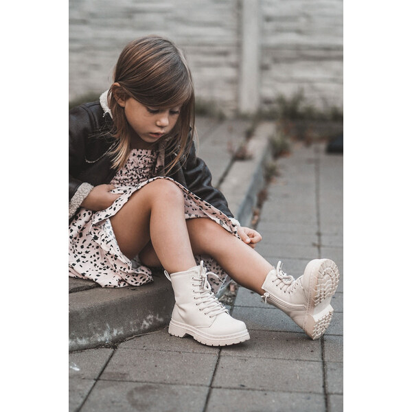 Boto Dziecięce Botki Skórzane Z Suwakiem Beżowe Omua 66658472