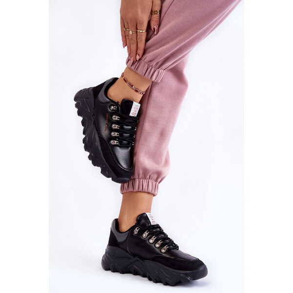 Damskie Sneakersy Na Platformie Cross Jeans KK2R4073C Czarne 66658608