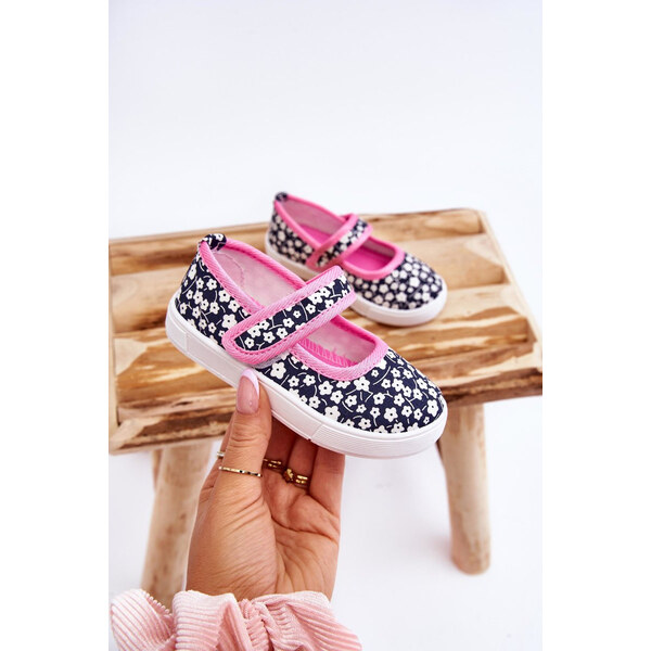 Boto Dziecięce Baleriny Na Rzep W Print Granatowo-Różowe Selah 67260439