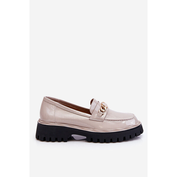 S.Barski Lakierowane Mokasyny Na Platformie Jasnoszare Ronin 66658753