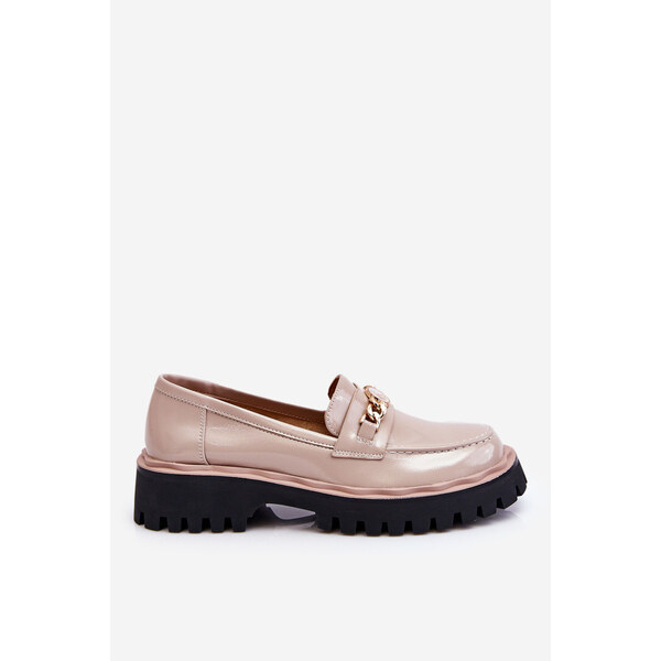 S.Barski Lakierowane Mokasyny Na Platformie Beżowe Ronin 66658754