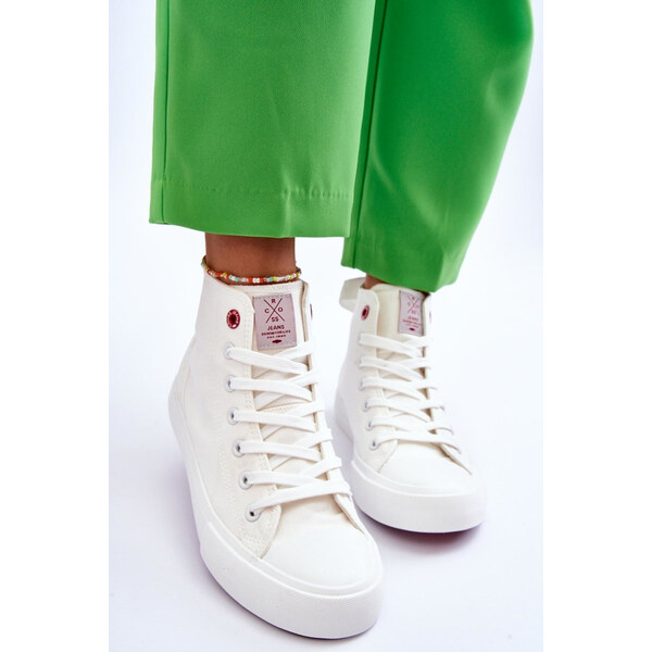 Damskie Klasyczne Wysokie Trampki Cross Jeans LL2R4086C Białe 66658788