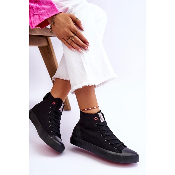 Damskie Klasyczne Wysokie Trampki Cross Jeans LL2R4088C Czarne 66658789
