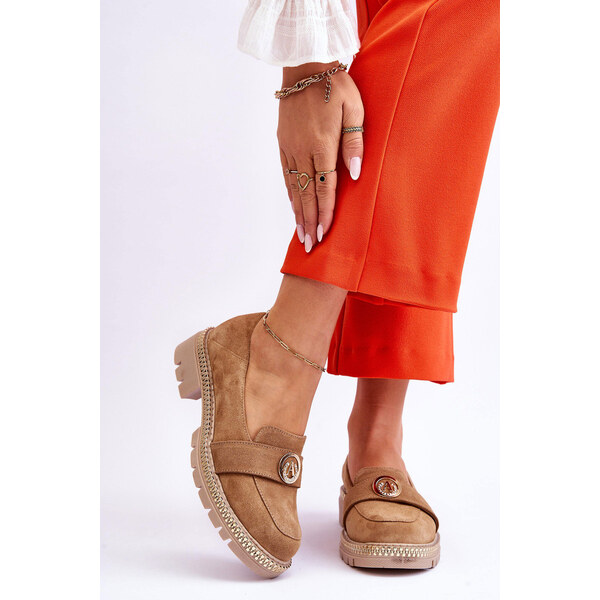 Boto Eleganckie Zamszowe Mokasyny Ciemnobeżowe Laverne 66658800