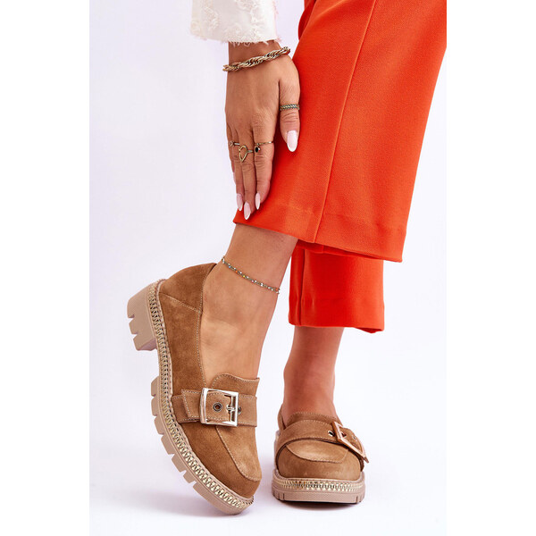 Boto Modne Zamszowe Mokasyny Ciemnobeżowe Eloisa 66658801