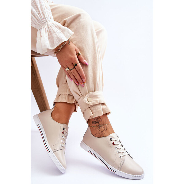 Damskie Skórzane Trampki Beżowe S.Barski LR268R 66658832