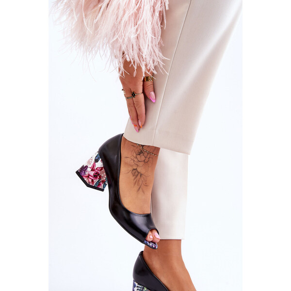 Boto Skórzane Czółenka Z Ozdobnym Obcasem Lewski Shoes 2608/K Czarne 66658836