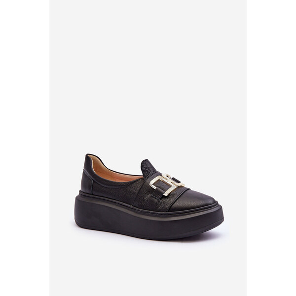 Boto Skórzane Półbuty Damskie Na Platformie Czarne Lewski 3398/2 66659281