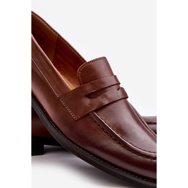 Męskie Skórzane Półbuty Loafersy Zazoo 1570/1 Brązowe 66659454