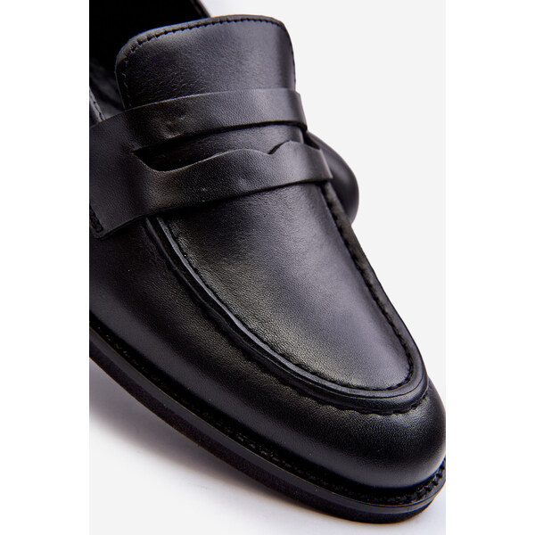 Męskie Skórzane Półbuty Loafersy Zazoo 1570/1 Czarne 66659457