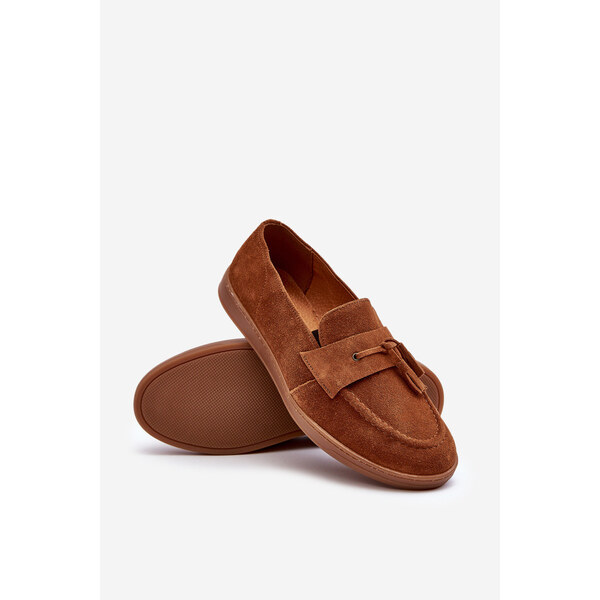 Męskie Zamszowe Loafersy Półbuty Zazoo 1566 - Ciepły Brąz 66659455