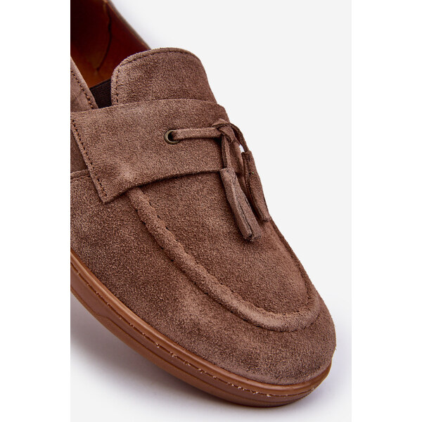 Męskie Zamszowe Loafersy Półbuty Zazoo 1566 Brązowe 66659458